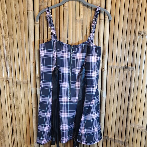 Unbranded Gothic Lace Up Mini Dress Pink Plaid NEW - Picture 2 of 6